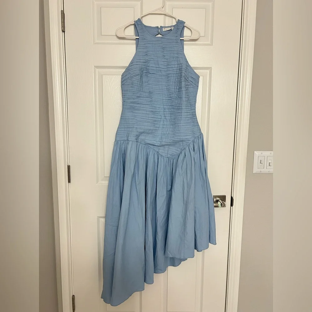 **SOLD** ASOS DESIGN ruched micro pleat bodice midi dress with open back in blue - Picture 5 of 8